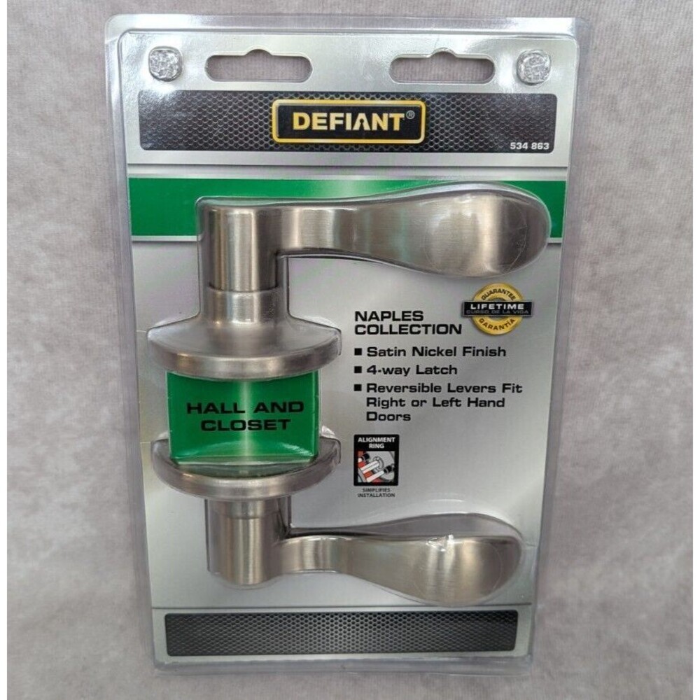 Defiant Naples Collection Lever Door Handle Satin Nickel Hall Closet Passage New